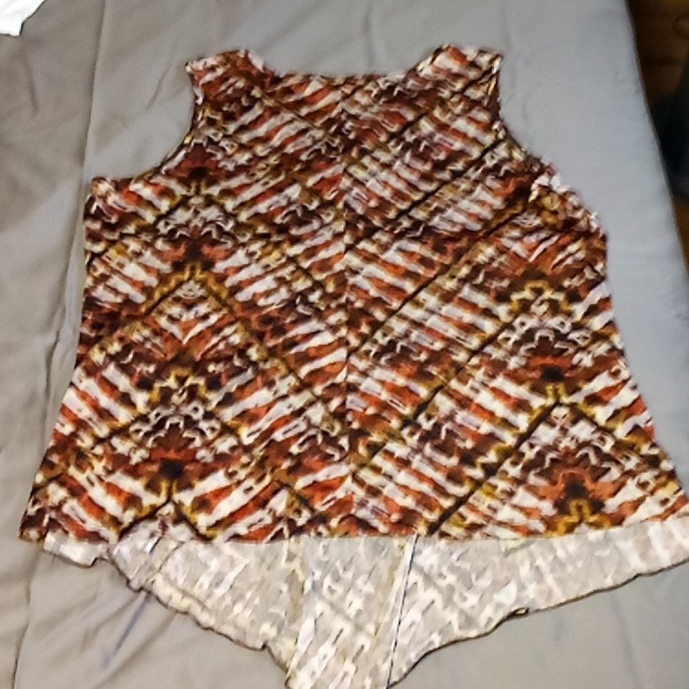 Elegant Multicolor Patterned Ruffled Front Tank Top Size 18/20 - Picture 4 of 12